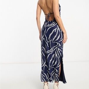 Elegant Navy and White Backless Dress